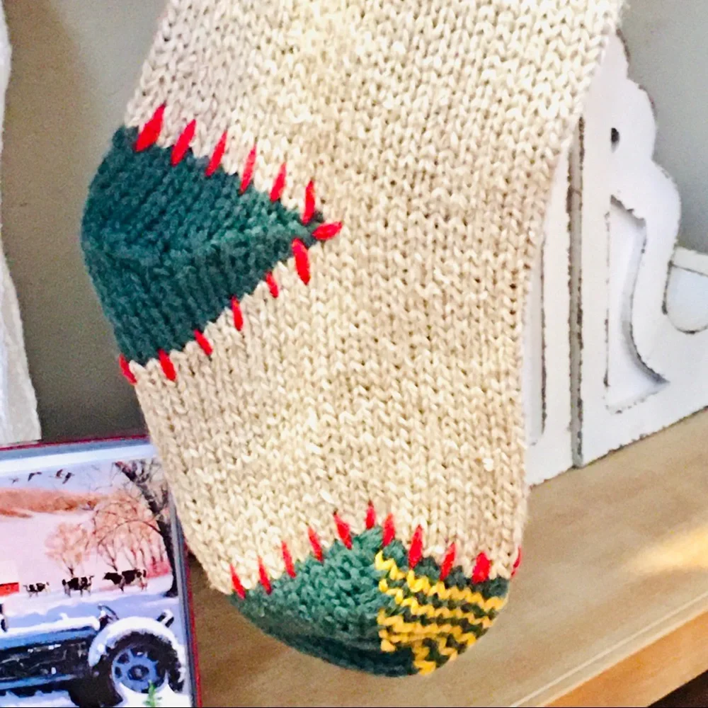 Vintage knit crochet Christmas stocking and farmhouse winter cards set